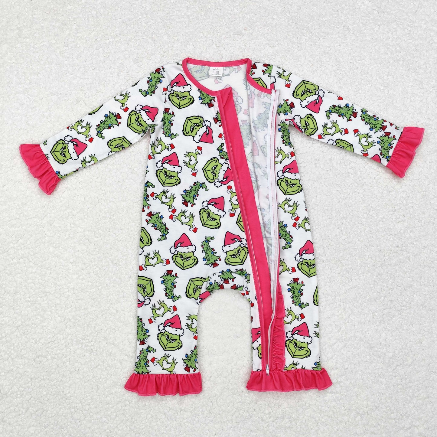 LR1337  BAMBOO sibling Grinch Christmas girl romper 202409 RTS