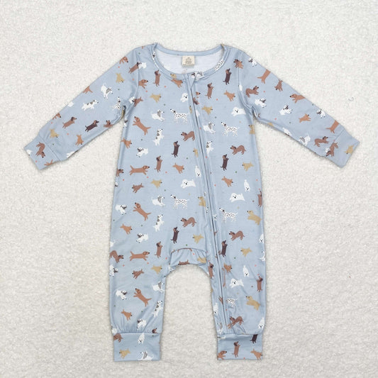NO MOQ RTS LR1351 Bamboo Baby Boy Clothes Cute Puppy Dog Cartoon Print Long Sleeve Zipper Romper 202610