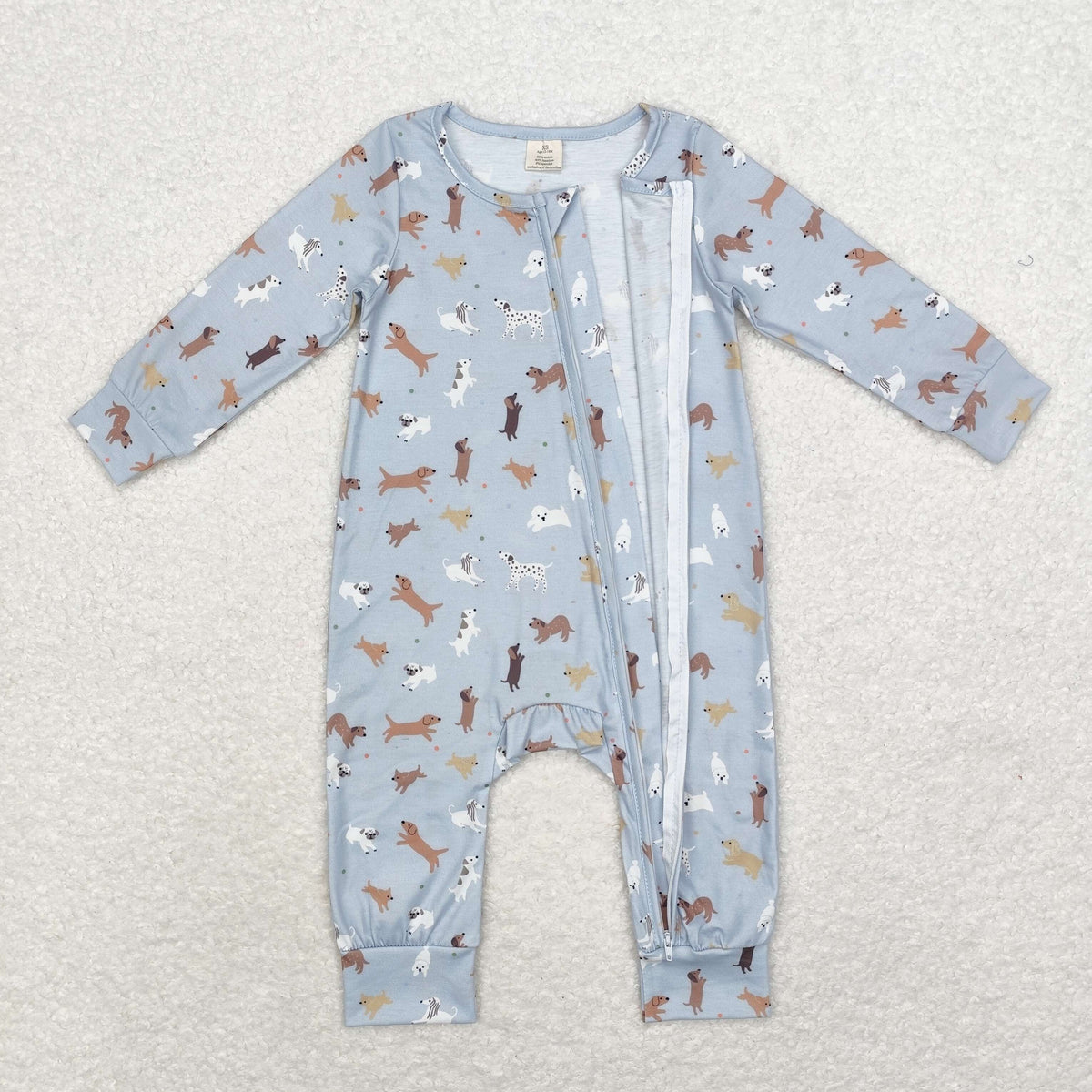 NO MOQ RTS LR1351 Bamboo Baby Boy Clothes Cute Puppy Dog Cartoon Print Long Sleeve Zipper Romper 202610