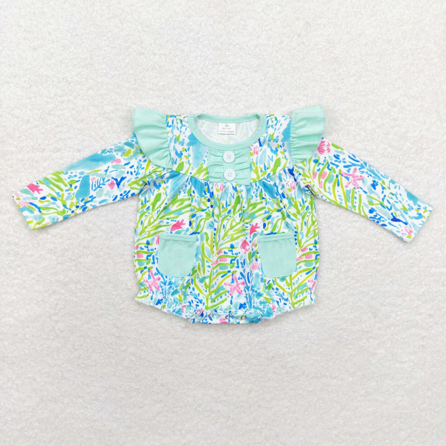 sea grass pockets sibling  LR1353 girl romper 202407 RTS