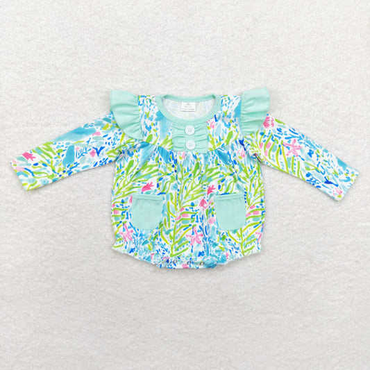 sea grass pockets sibling  LR1353 girl romper 202407 RTS