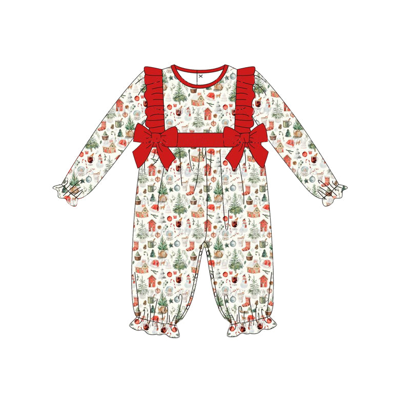 Christmas tree crystal ball sibling LR1363 kids girl romper 202407 preorder