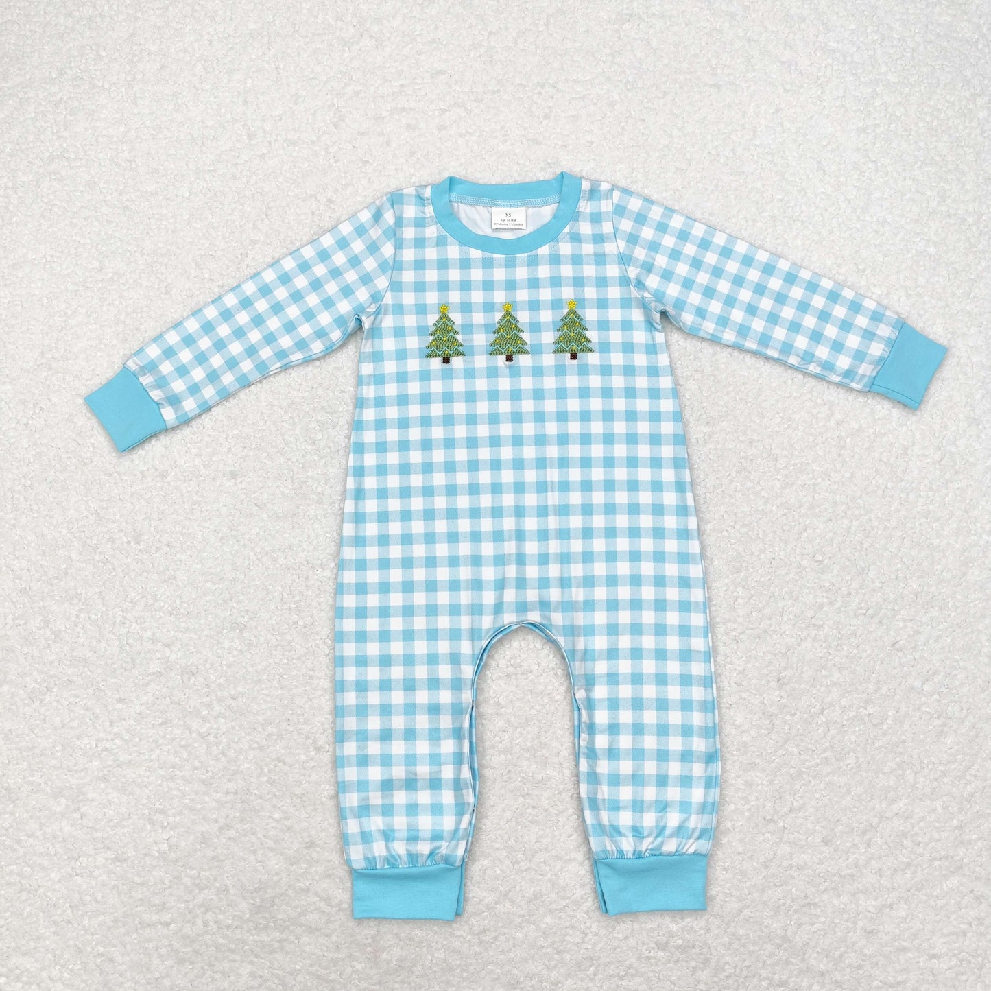 Christmas tree embroidery plaid sibling LR1366 kids boy romper 202408 RTS