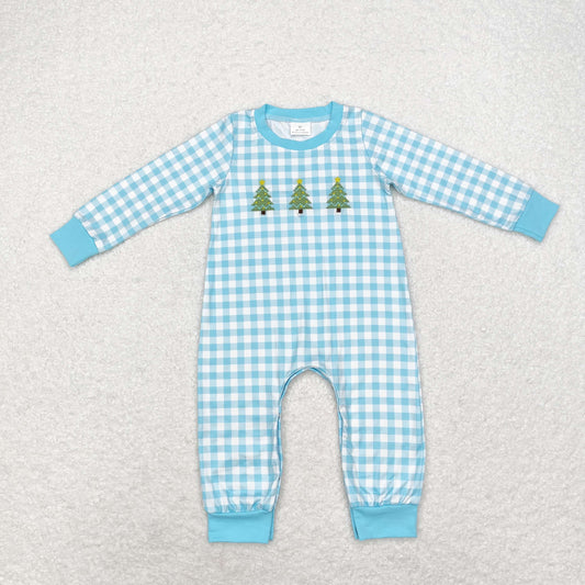 Christmas tree embroidery plaid sibling LR1366 kids boy romper 202408 RTS