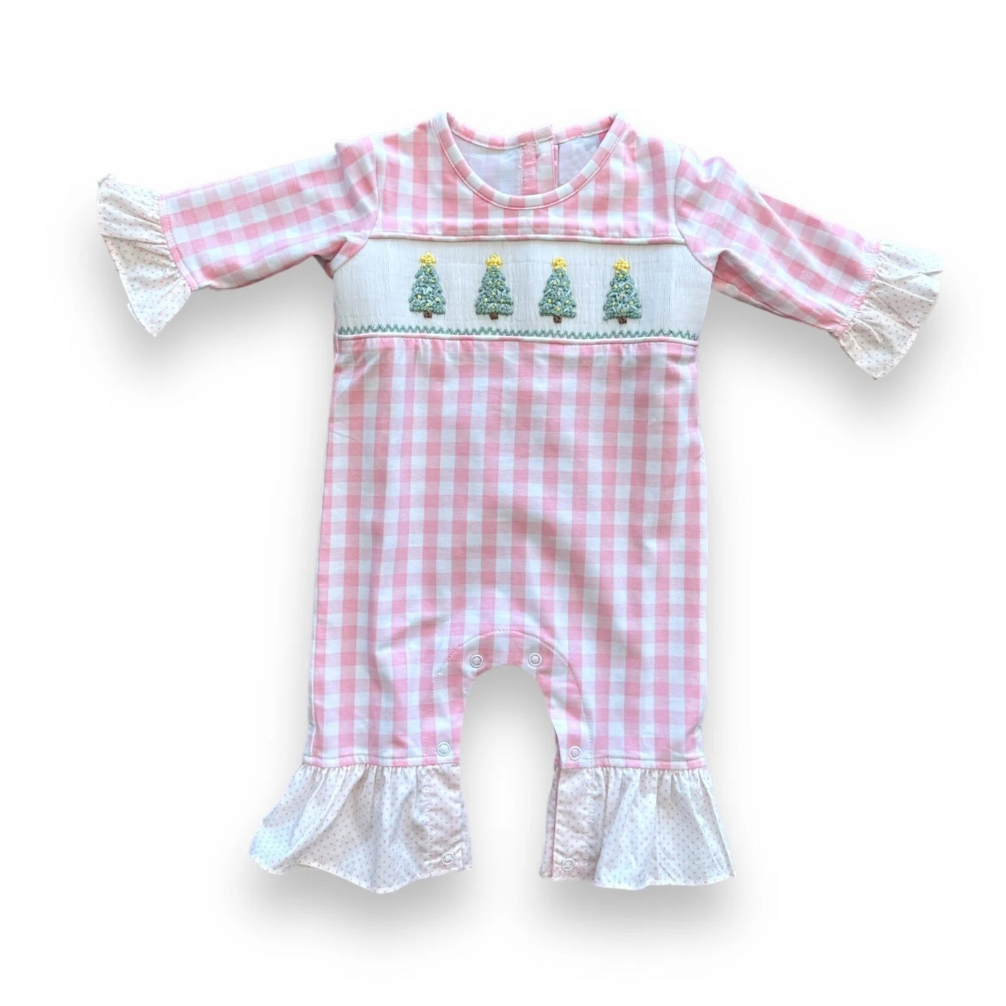 Christmas tree plaid sibling LR1367 kids girl romper 202407 preorder