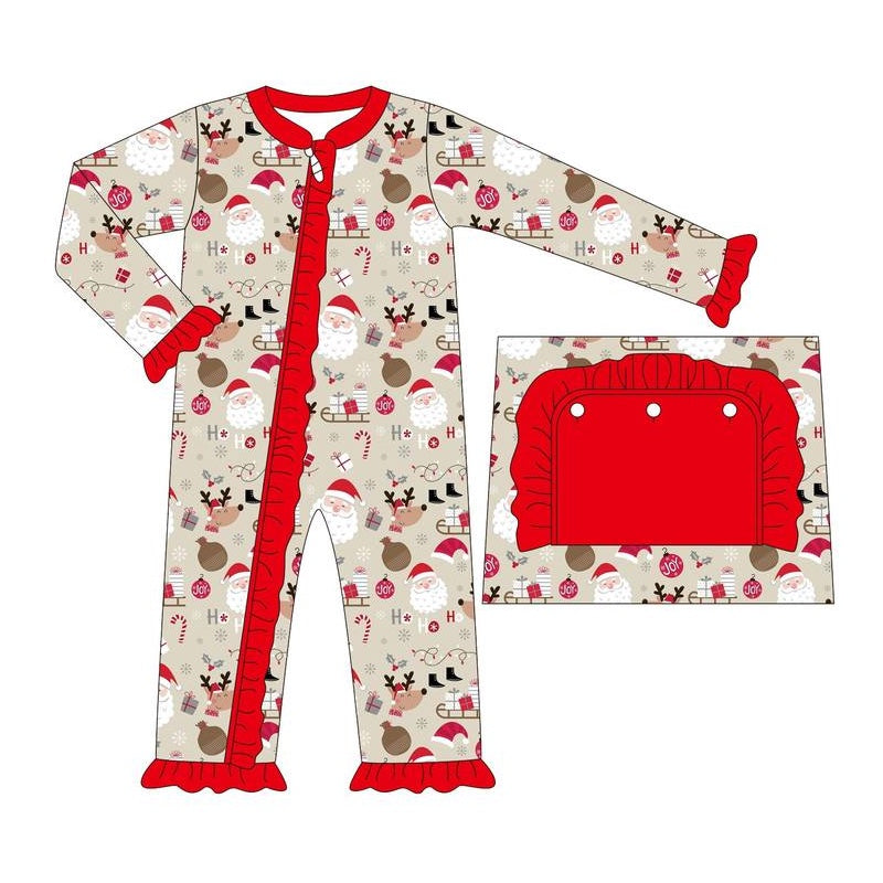 Christmas santa deer sibling LR1368 kids girl romper 202407 preorder