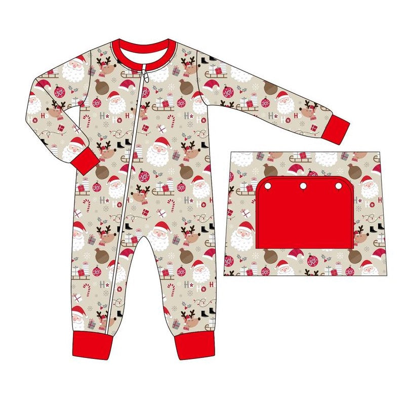 Christmas santa deer sibling LR1369 kids boy romper 202407 preorder