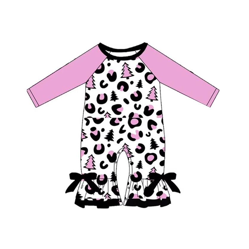 Christmas tree leopard pink  LR1370 girl romper 202407 preorder