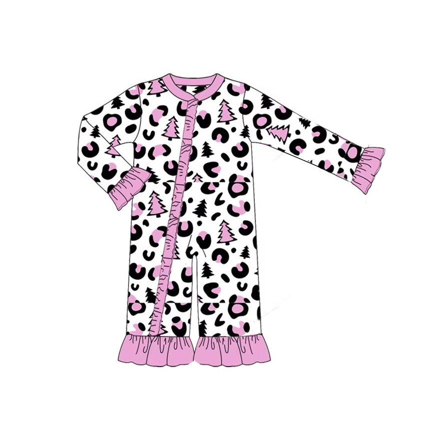 Christmas tree leopard pink  LR1371 girl romper 202407 preorder