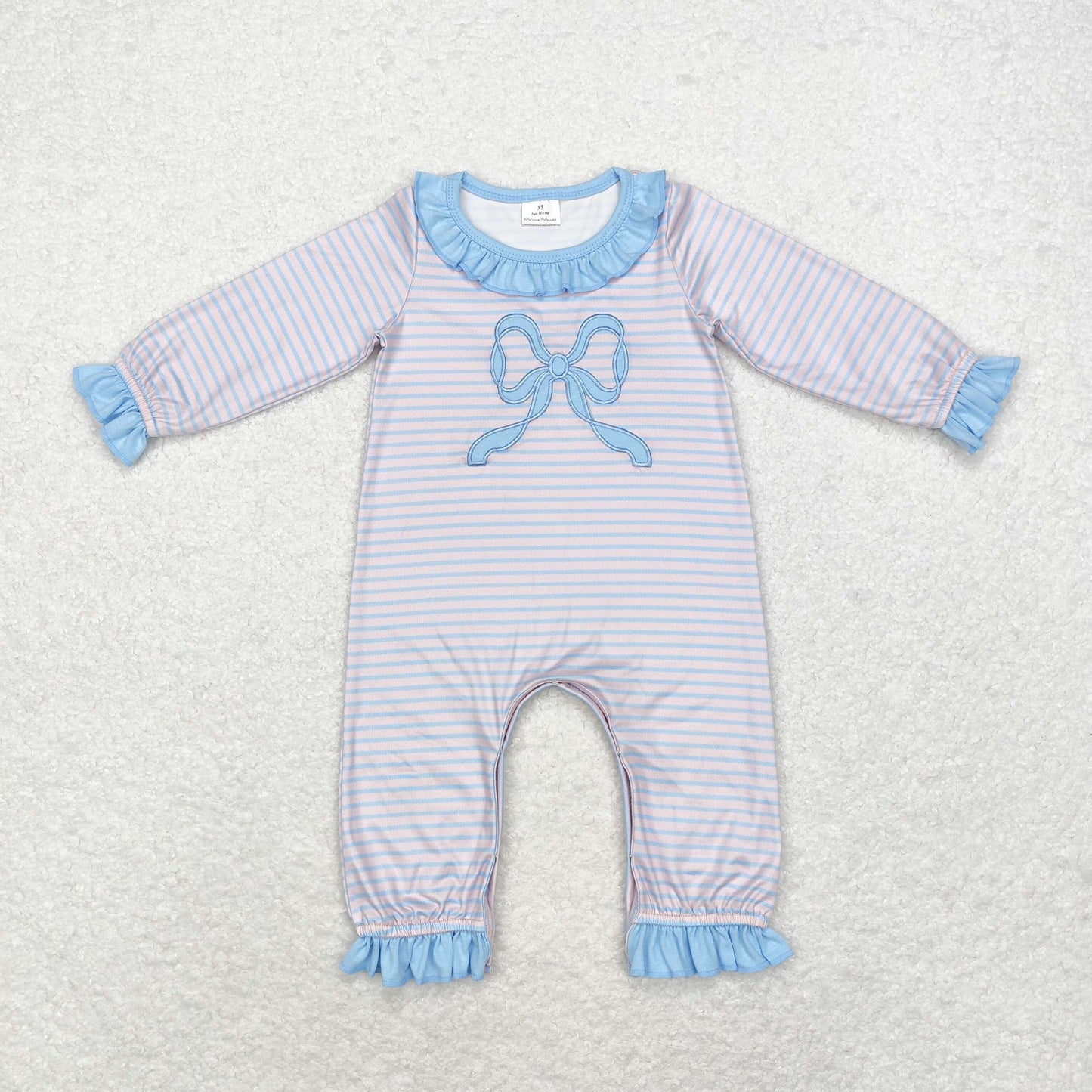 LR1378 blue bowknot embroidery girl romper 202408 RTS