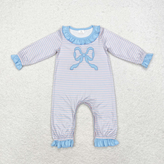 LR1378 blue bowknot embroidery girl romper 202408 RTS