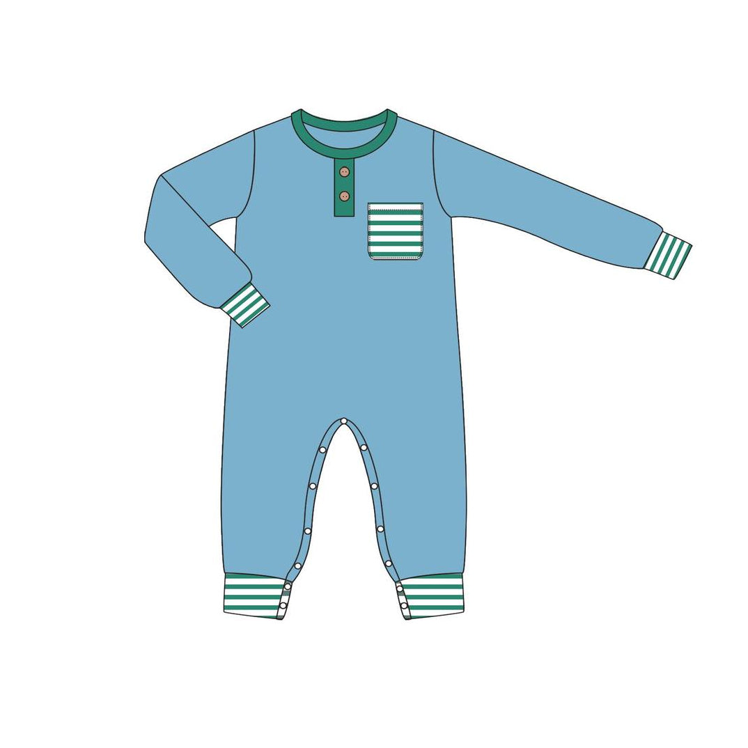 strip sibling blue cotton LR1381 girl romper 202407 preorder