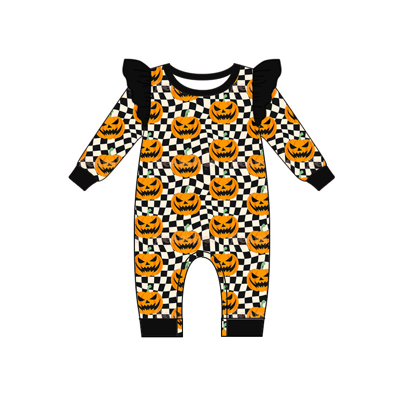 Halloween pumpkin sibling LR1388 girl romper 202407 preorder