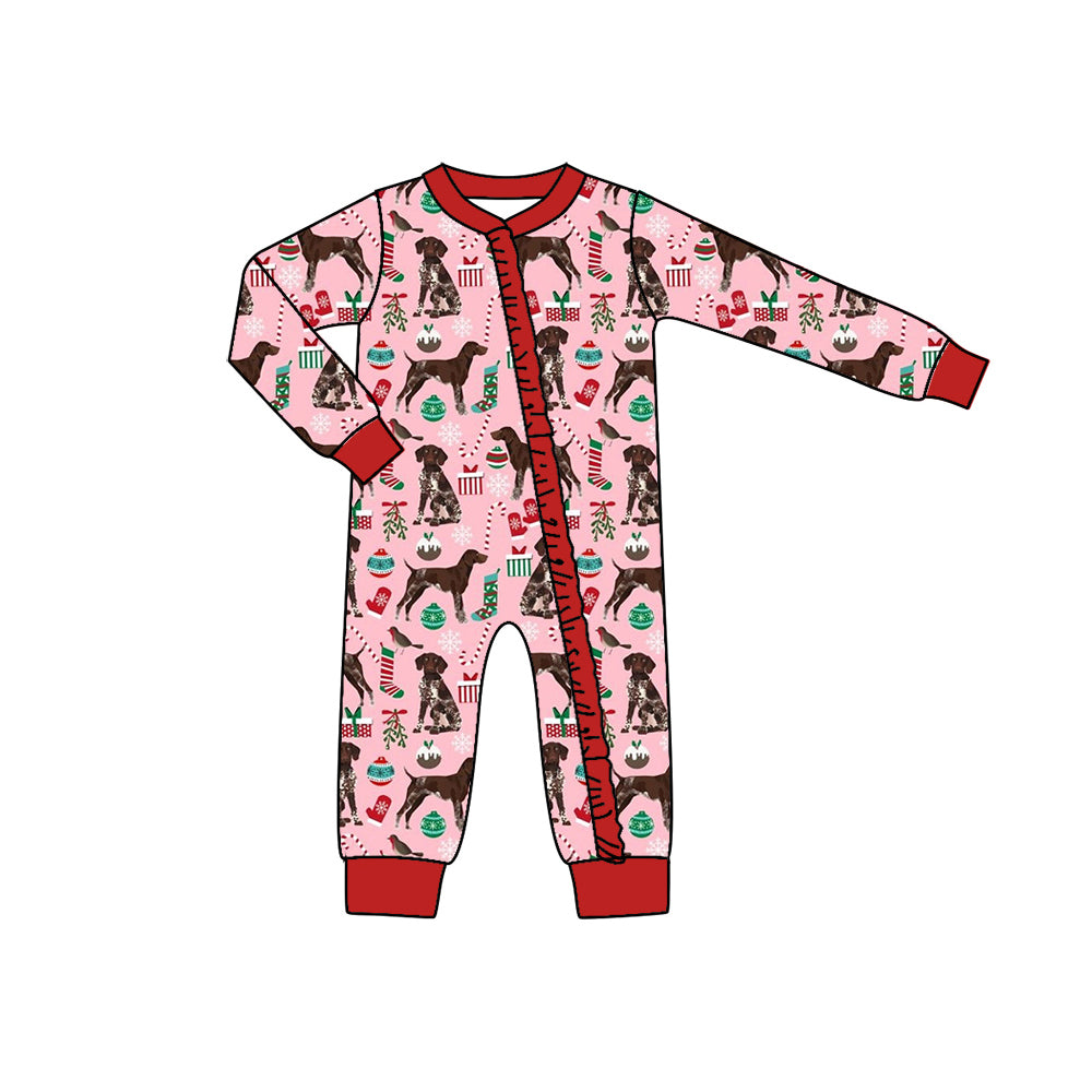 Christmas dog sibling LR1393 girl romper 202407 preorder