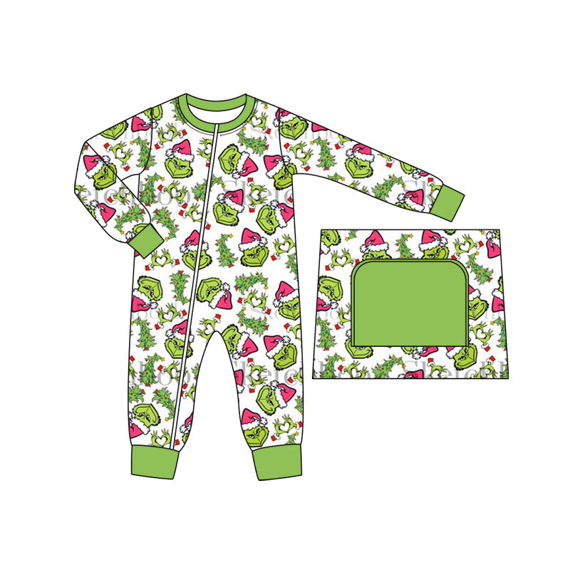 Christmas grinch sibling LR1394 boy romper 202407 preorder