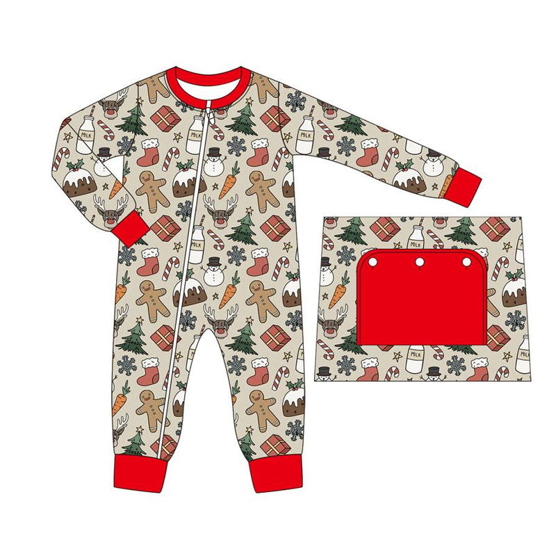 CUSTOM MOQ 3 Christmas gingerbread snowmen sibling LR1395 boy romper 202407