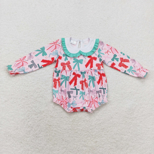 pink bow sibling LR1413 girl romper 202408 RTS