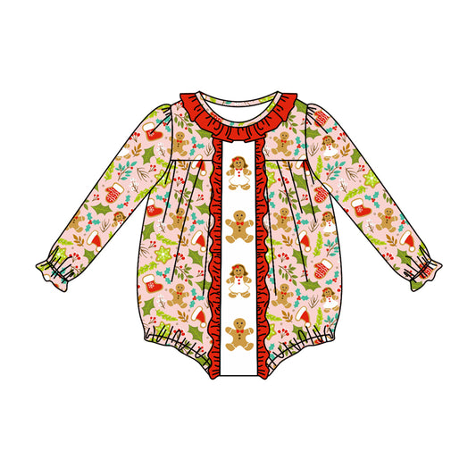 Christmas gingerbread leaves sibling LR1427 boy romper 202407 preorder