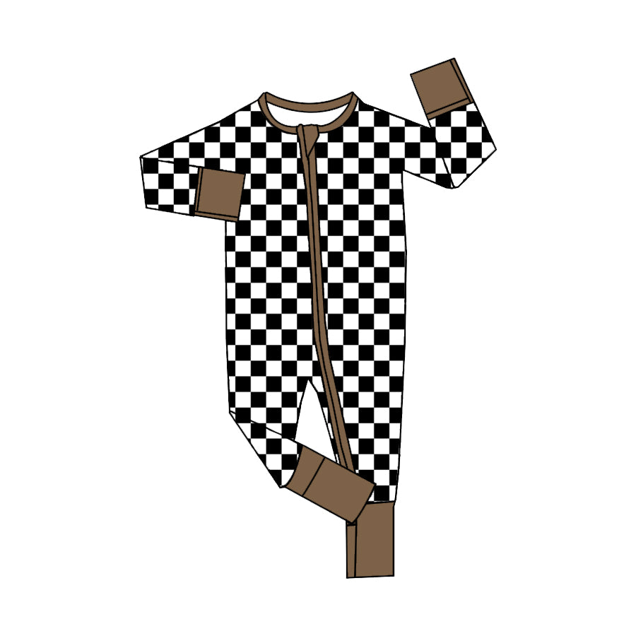 BAMBOO checkerboard sibling LR1436 boy romper 202408 RTS 202408