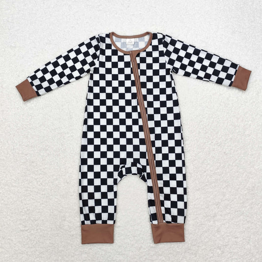 BAMBOO checkerboard sibling LR1436 boy romper 202408 RTS 202408