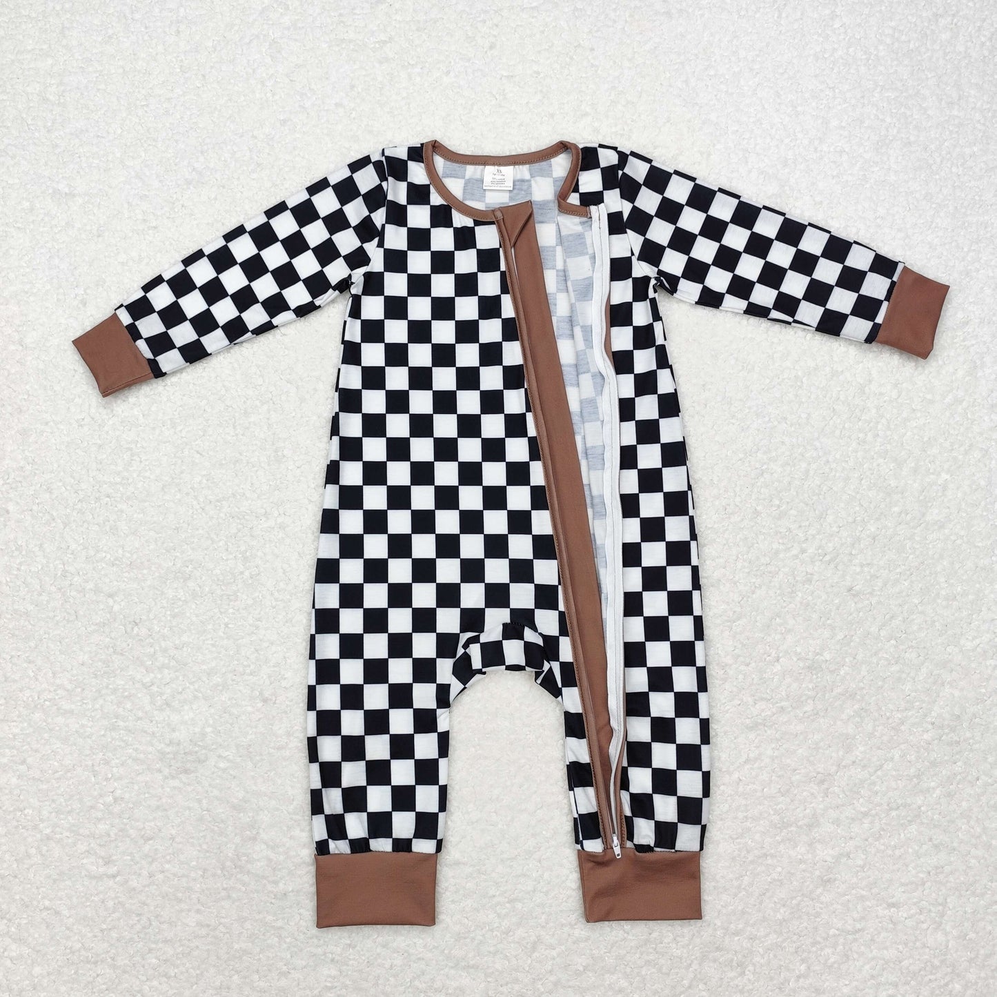 BAMBOO checkerboard sibling LR1436 boy romper 202408 RTS 202408