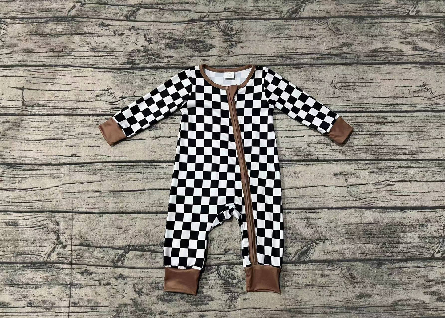 BAMBOO checkerboard sibling LR1436 boy romper 202408 RTS 202408