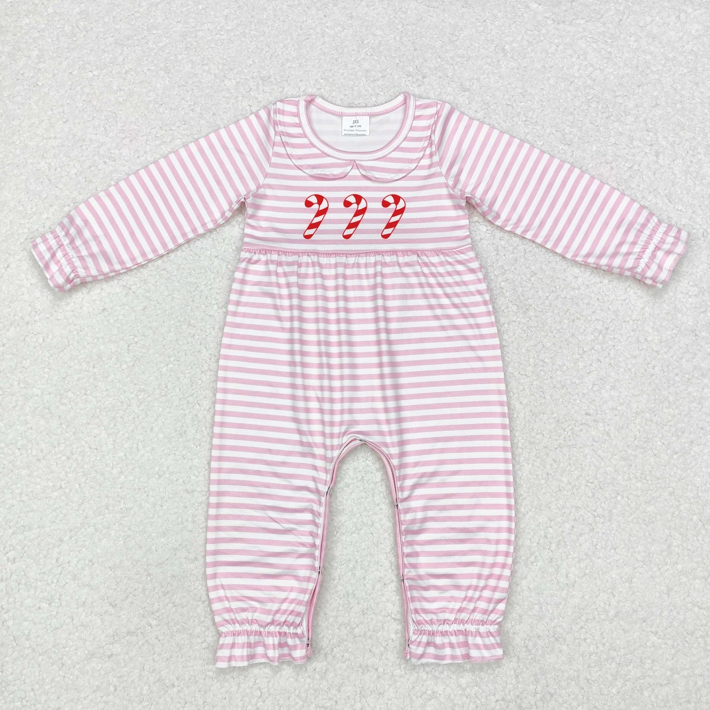 Chrismtas cane sibling LR1441 girl romper 202409 rtsRTS