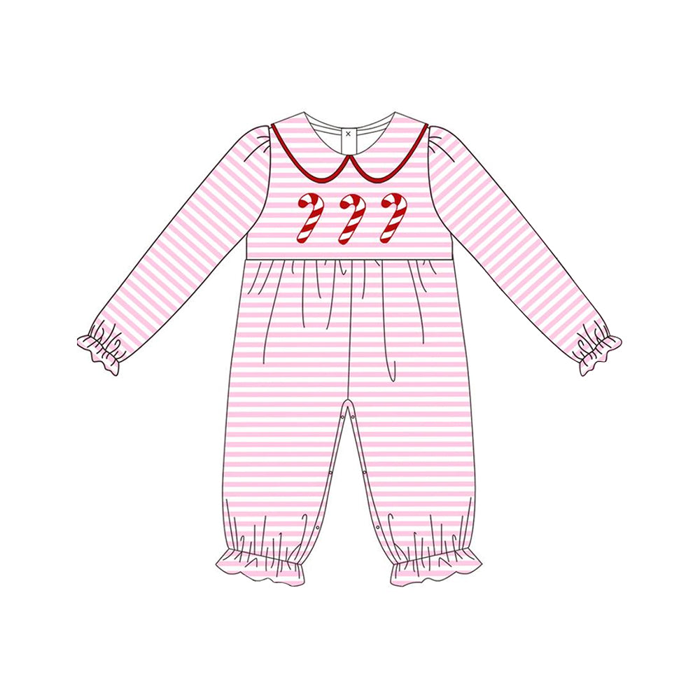 Chrismtas cane sibling LR1441 girl romper 202409 rtsRTS