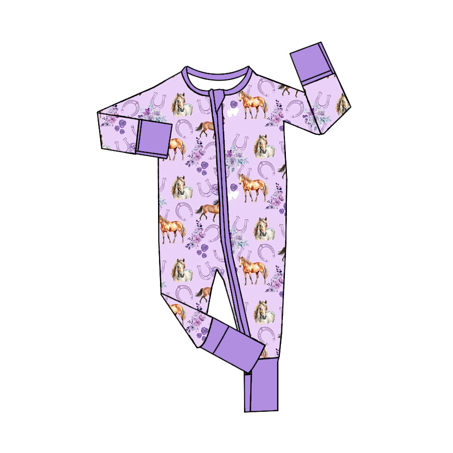 horse purple sibling LR1445 kids romper 202407 preorder