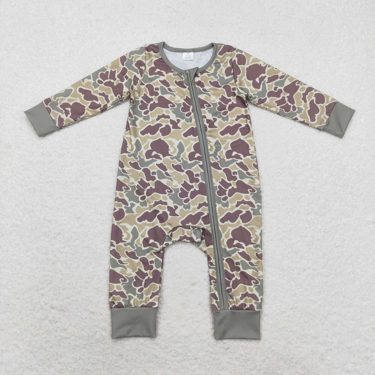 NO MOQ RTS LR1451 Baby Boy Clothes Mauve Vintage Camo Print Long Sleeve Zipper Romper 202610