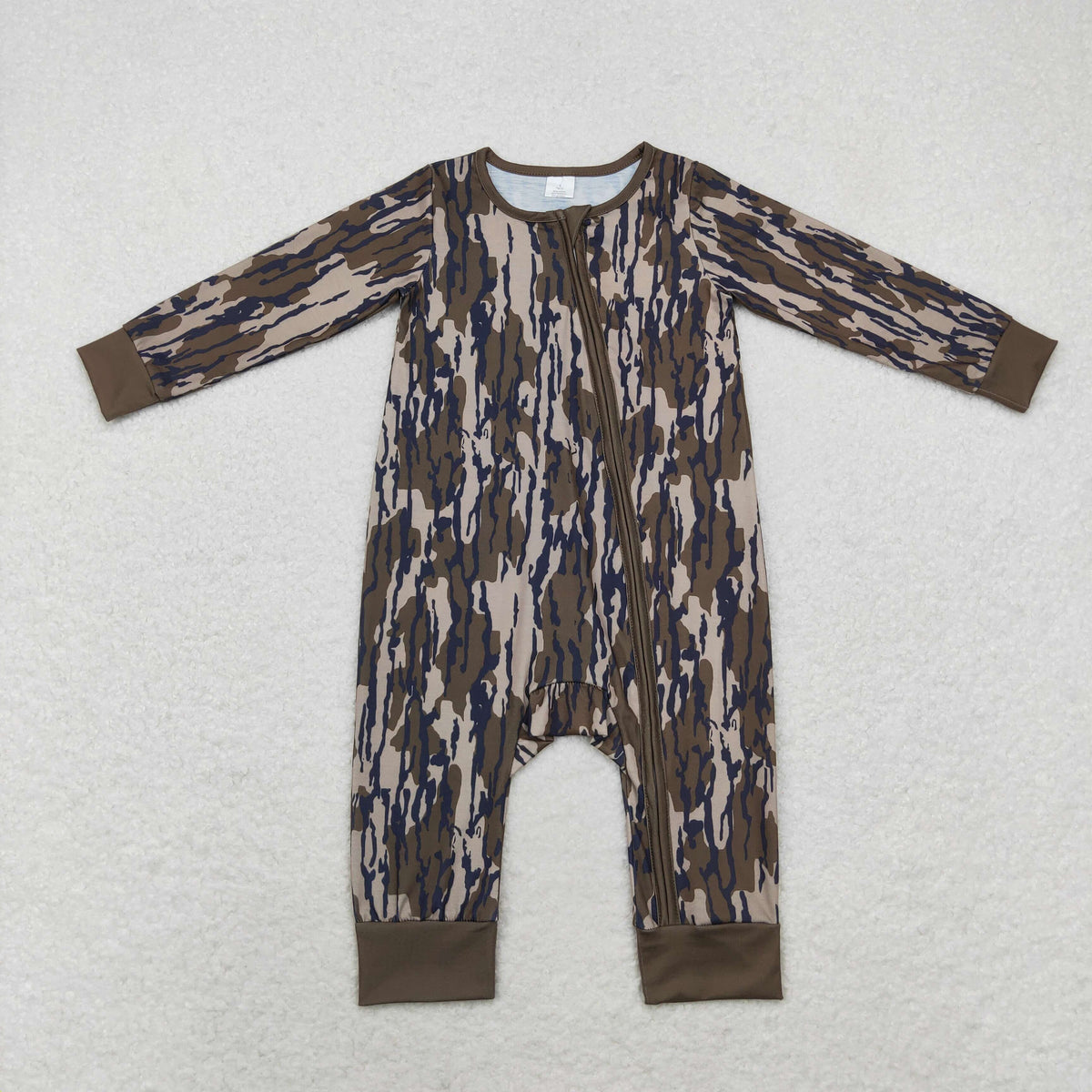 NO MOQ RTS LR1452 Baby Boy Clothes Bottomland Tree Bark Camo Print Long Sleeve Zipper Romper 202610