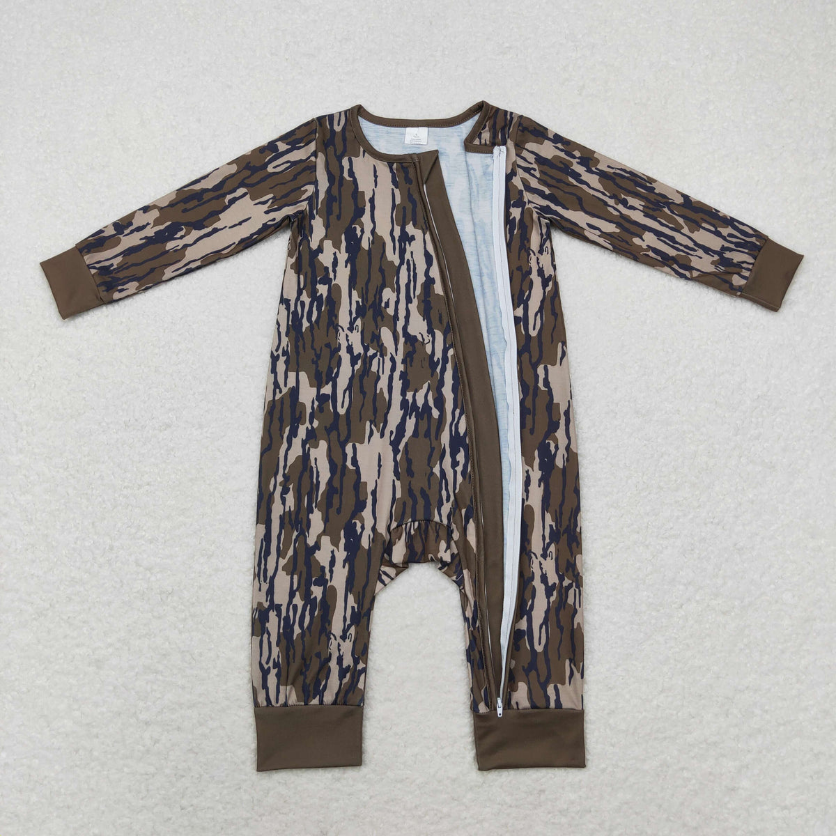 NO MOQ RTS LR1452 Baby Boy Clothes Bottomland Tree Bark Camo Print Long Sleeve Zipper Romper 202610