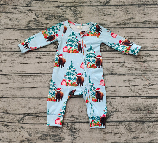 LR1859 Christmas tree cow western boy romper 202411 preorder sibling