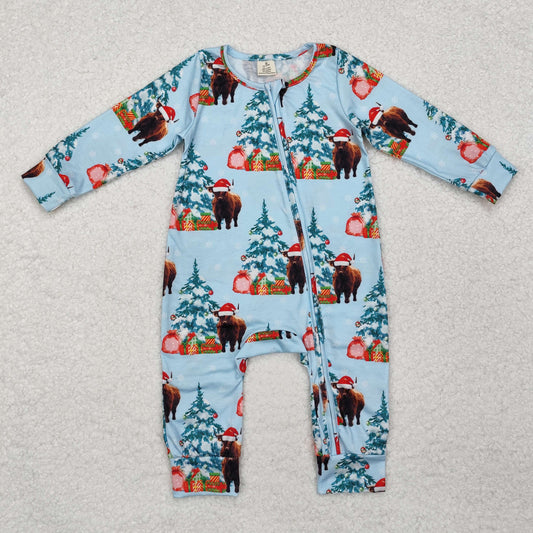 LR1459 -BAMBOO Cristmas tree gift cattle yak sibling  boy romper 202411 RTS