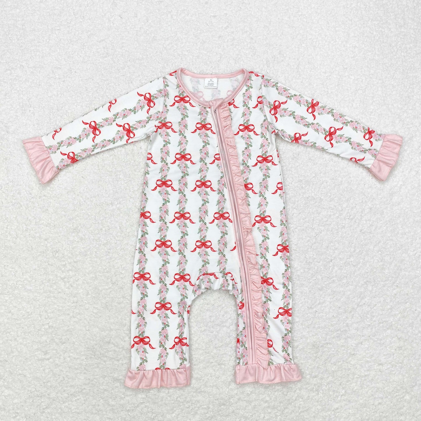 BAMBOO LR1517 Christmas bow girl romper 202408 r sibling RTS BAMBOO