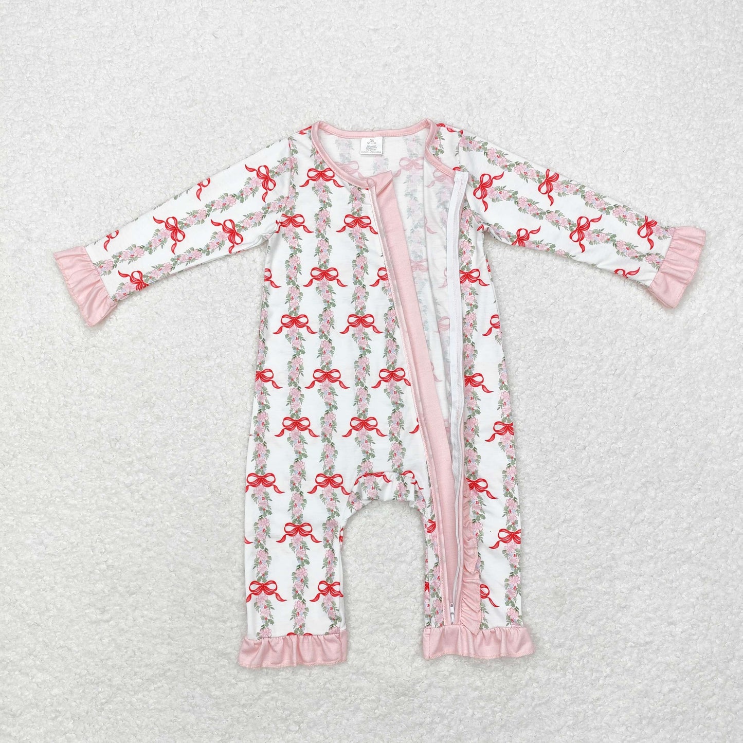 BAMBOO LR1517 Christmas bow girl romper 202408 r sibling RTS BAMBOO