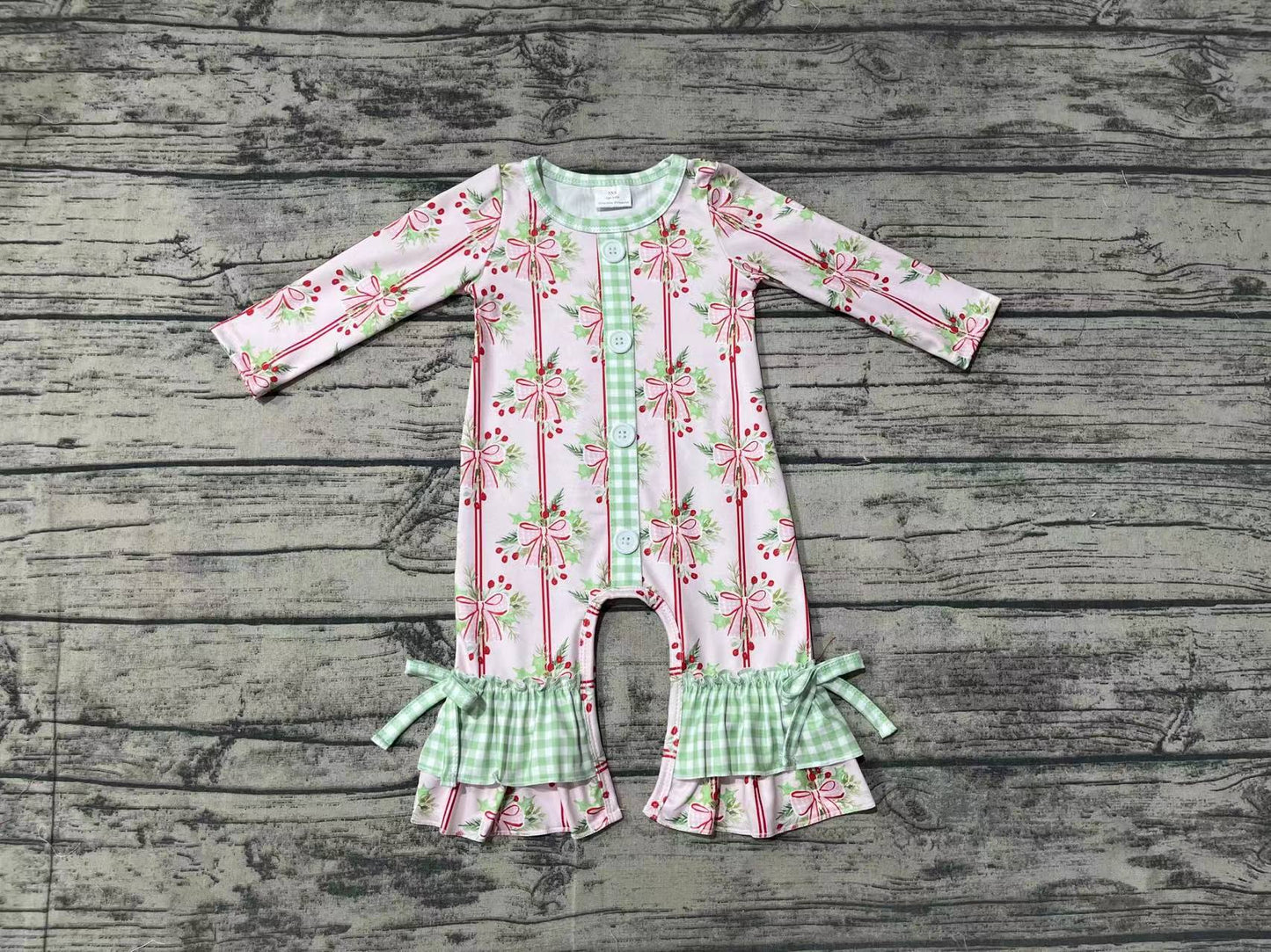 LR1544 Christmas bow girl romper 202408  sibling RTS