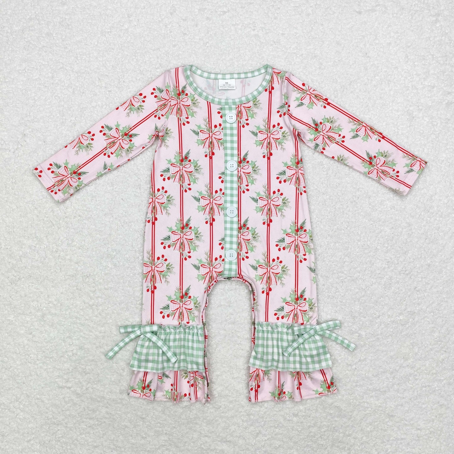 LR1544 Christmas bow girl romper 202408  sibling RTS