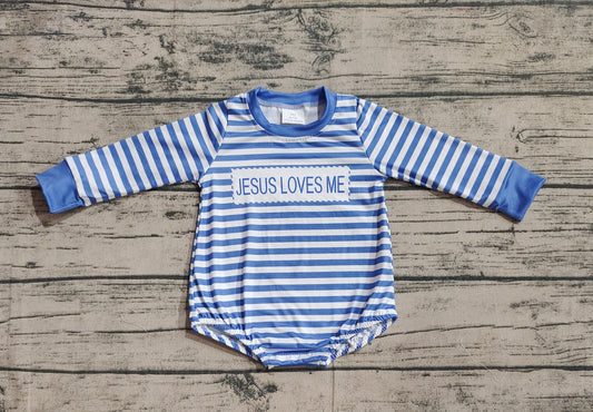 LR1556 Jesus love me blue sibling girl romper 202409 preorder