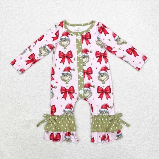 LR1557 grinch  Christmas bow girl romper 202408 RTS sibling