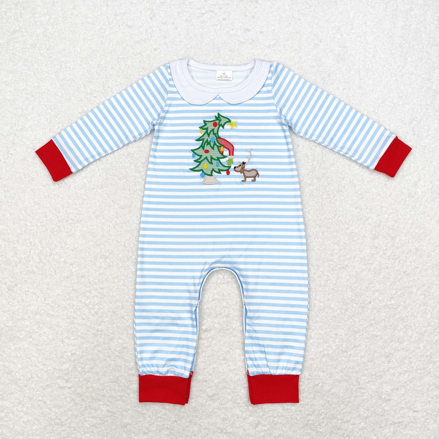 Embroidery LR1564  Christmas tree  deer boy romper 202408 sibling RTS