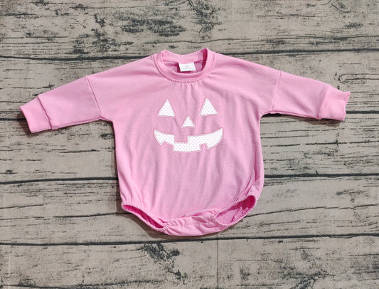 LR1573 embroidery pink smile pumpkin face sibling girl romper 202409 preorder