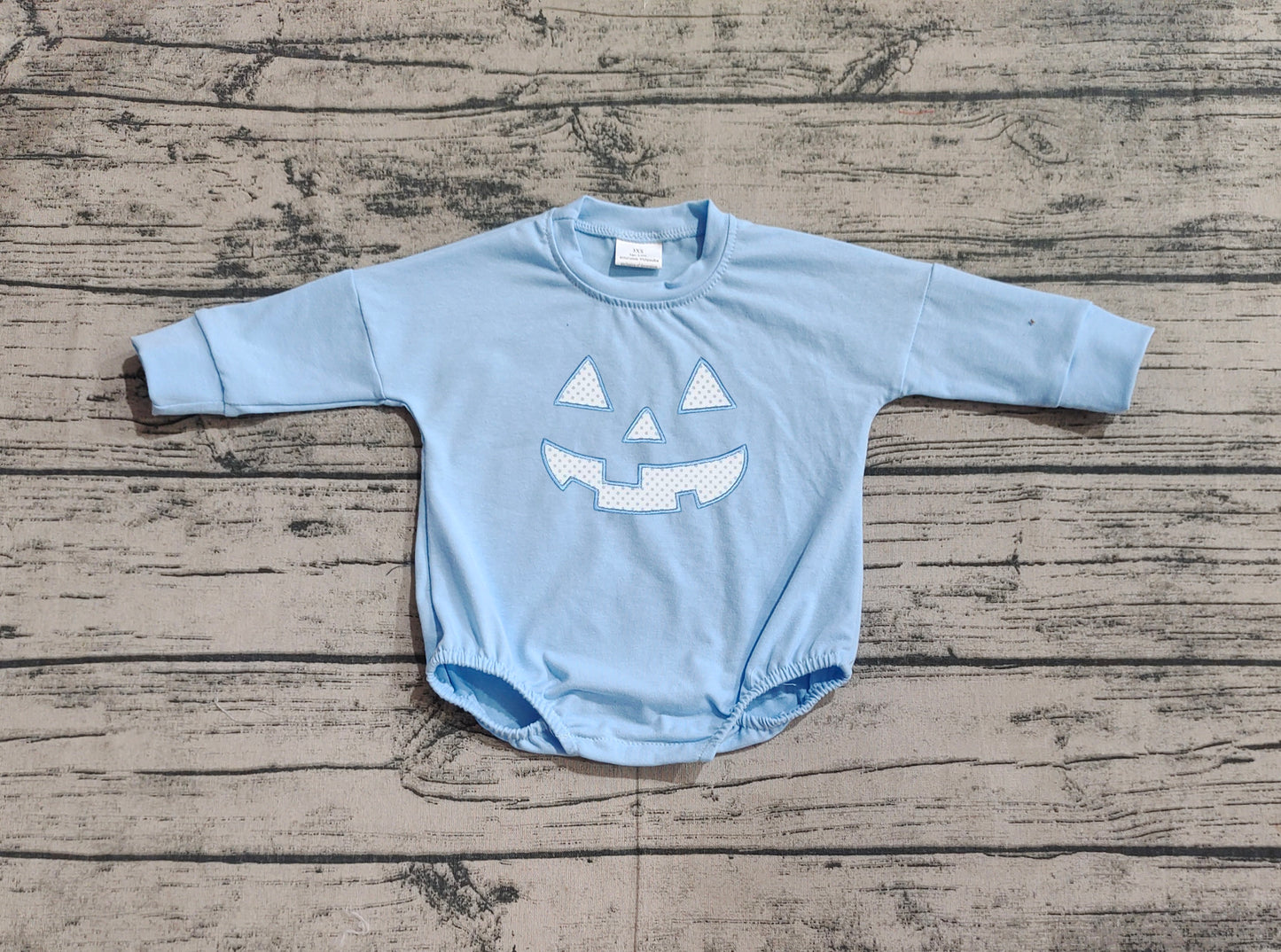 LR1575 embroidery blue smile pumpkin face sibling boy romper 202410 RTS