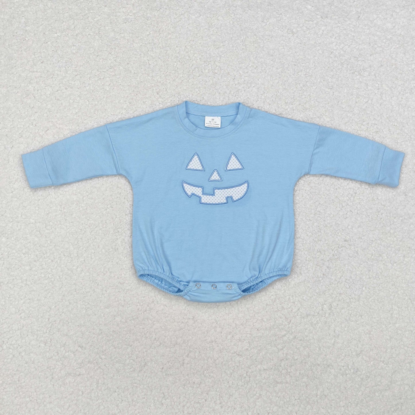 LR1575 embroidery blue smile pumpkin face sibling boy romper 202410 RTS