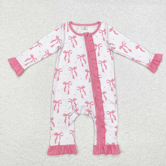 LR1584 Bamboo Christmas bow girl romper 202409 RTS sibling