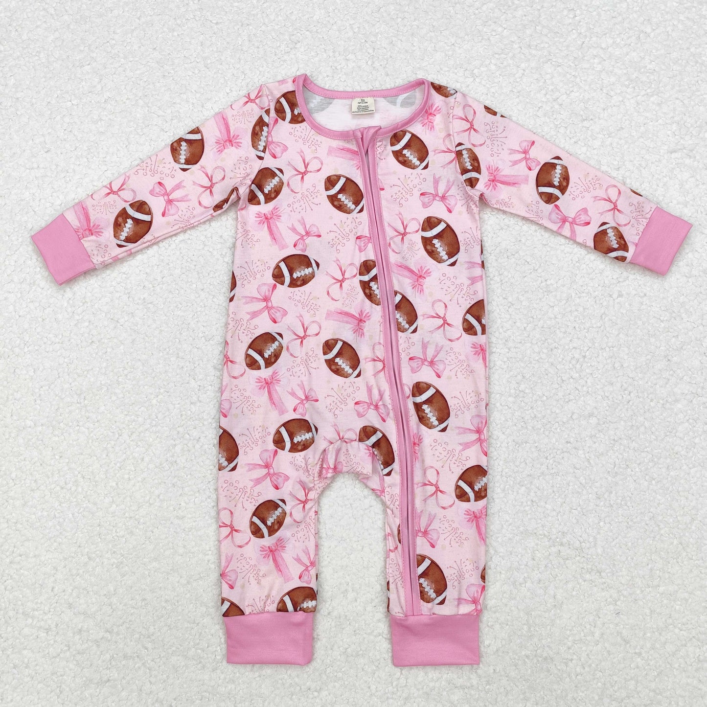 LR1595 -BAMBOO football bow girl pink romper 202411 RTS