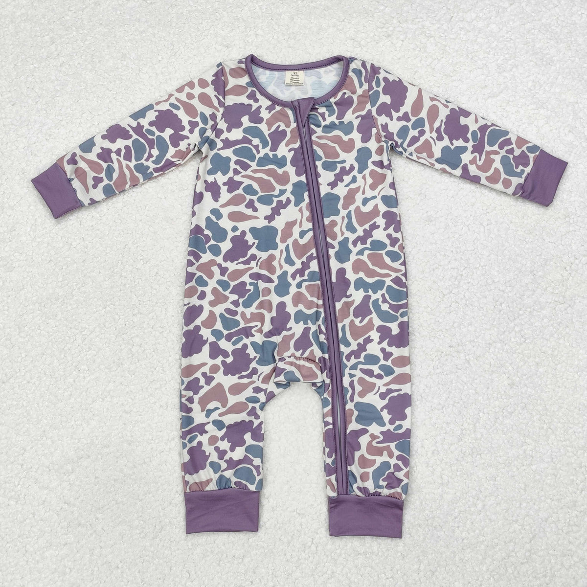 NO MOQ RTS LR1604 Baby Girl Clothes Dusty Purple Pink Camo Print Long Sleeve Zipper Romper 202610