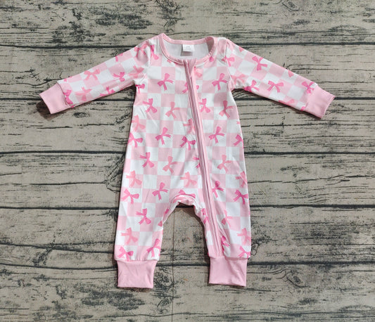 LR1607 bow pink sibling girl romper 202409 preorder