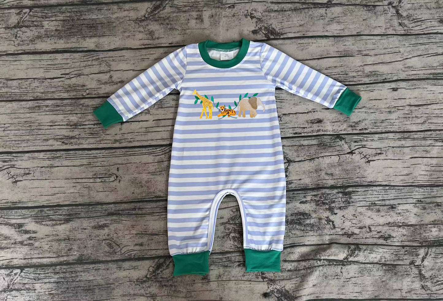 LR1616 embroidery elephant tiger tractor boy romper 202408 preorder sibling