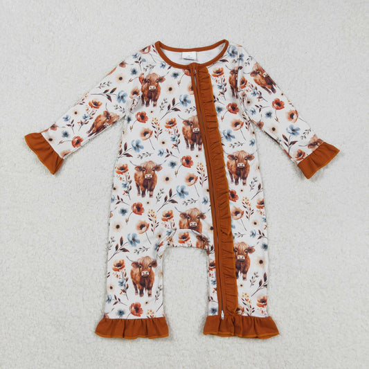 LR1624 cow flower western girl  summer romper 202509 RTS